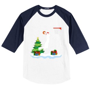 Christmas Basketball Dunk Santa Hat Snowflakes Tree Holiday Gift Baseball Sleeve Shirt