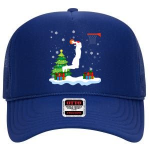 Christmas Basketball Dunk Santa Hat Snowflakes Tree Holiday Gift High Crown Mesh Back Trucker Hat