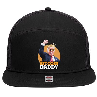 Cute Bitcoin Daddy Trump Crypto King Money Evolution 7 Panel Mesh Trucker Snapback Hat