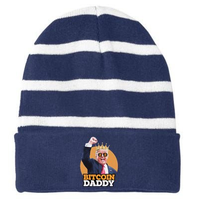 Cute Bitcoin Daddy Trump Crypto King Money Evolution Striped Beanie with Solid Band