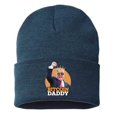 Cute Bitcoin Daddy Trump Crypto King Money Evolution Sustainable Knit Beanie