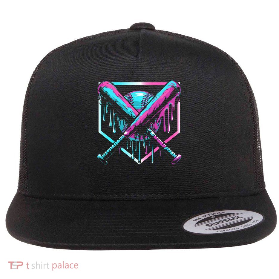 Cool Baseball Drip Ice Cream Drip Flat Bill Trucker Hat