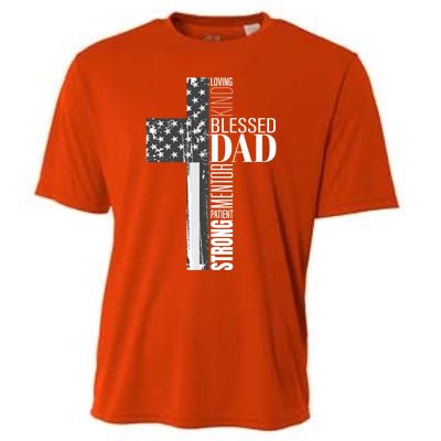 Christian Blessed Dad American Flag Religious Fathers Day Cool Gift Cooling Performance Crew T-Shirt