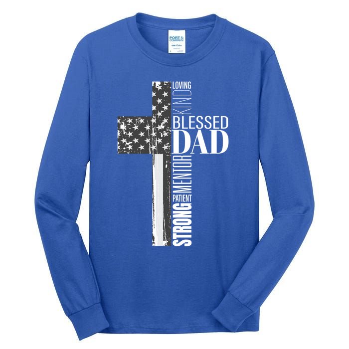 Christian Blessed Dad American Flag Religious Fathers Day Cool Gift Tall Long Sleeve T-Shirt