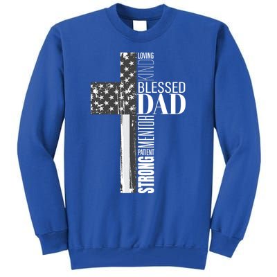 Christian Blessed Dad American Flag Religious Fathers Day Cool Gift Tall Sweatshirt