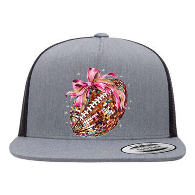 Coquette Bow Disco Funny Football Game Day Touchdown Season Flat Bill Trucker Hat