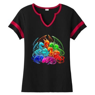 Colorful Baby Dragon Cute Pretty Birthday Ladies Halftime Notch Neck Tee