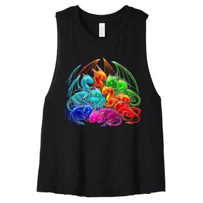 Colorful Baby Dragon Cute Pretty Birthday Women's Racerback Cropped Tank