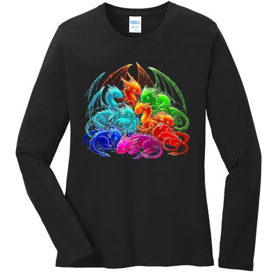 Colorful Baby Dragon Cute Pretty Birthday Ladies Long Sleeve Shirt