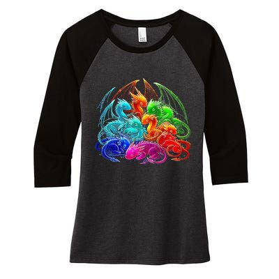 Colorful Baby Dragon Cute Pretty Birthday Women's Tri-Blend 3/4-Sleeve Raglan Shirt