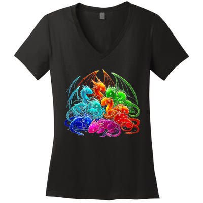 Colorful Baby Dragon Cute Pretty Birthday Women's V-Neck T-Shirt