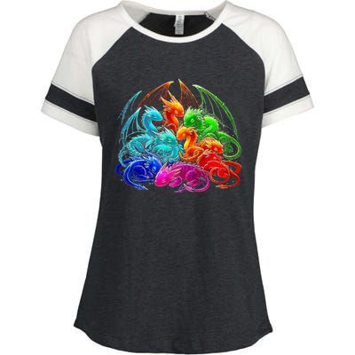 Colorful Baby Dragon Cute Pretty Birthday Enza Ladies Jersey Colorblock Tee