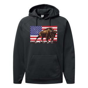 Cool Bison Design Buffalo Bison Lovers Performance Fleece Hoodie