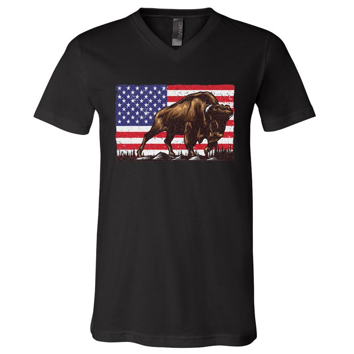 Cool Bison Design Buffalo Bison Lovers V-Neck T-Shirt