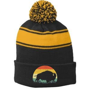 Cool Bison Design For Women Buffalo Bison Lovers Stripe Pom Pom Beanie