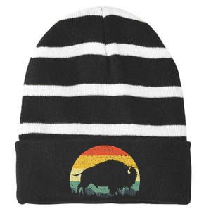 Cool Bison Design For Women Buffalo Bison Lovers Striped Beanie with Solid Band