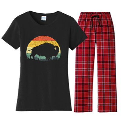 Cool Bison Design For Women Buffalo Bison Lovers Women's Flannel Pajama Set