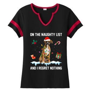 Christmas Boxer Dog Naughty List And I Regret Nothing Xmas Gift Ladies Halftime Notch Neck Tee