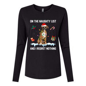 Christmas Boxer Dog Naughty List And I Regret Nothing Xmas Gift Womens Cotton Relaxed Long Sleeve T-Shirt