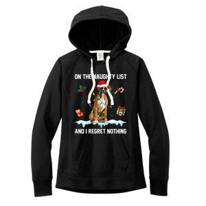 Christmas Boxer Dog Naughty List And I Regret Nothing Xmas Gift Women's Fleece Hoodie