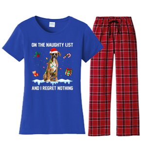 Christmas Boxer Dog Naughty List And I Regret Nothing Xmas Gift Women's Flannel Pajama Set