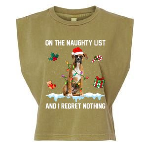 Christmas Boxer Dog Naughty List And I Regret Nothing Xmas Gift Garment-Dyed Women's Muscle Tee