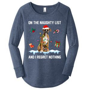 Christmas Boxer Dog Naughty List And I Regret Nothing Xmas Gift Women's Perfect Tri Tunic Long Sleeve Shirt