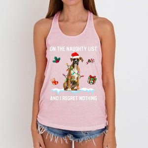 Christmas Boxer Dog Naughty List And I Regret Nothing Xmas Gift Women's Knotted Racerback Tank