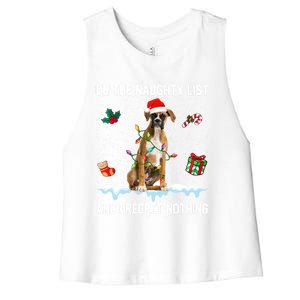 Christmas Boxer Dog Naughty List And I Regret Nothing Xmas Gift Women's Racerback Cropped Tank