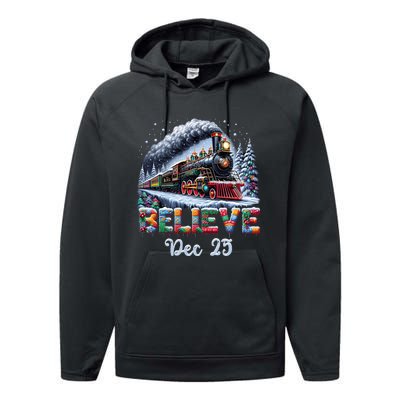 Christmas Believe Dec 25 North Pole All Abroad Performance Fleece Hoodie