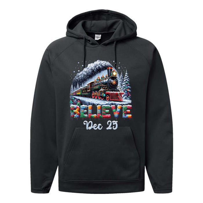 Christmas Believe Dec 25 North Pole All Abroad Performance Fleece Hoodie