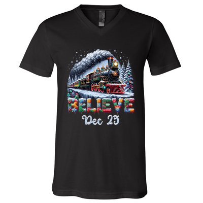 Christmas Believe Dec 25 North Pole All Abroad V-Neck T-Shirt