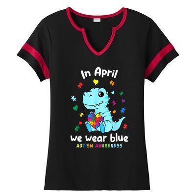 Cute Baby Dino Autism April We Wear Blue Autism Awareness Month Gift Ladies Halftime Notch Neck Tee