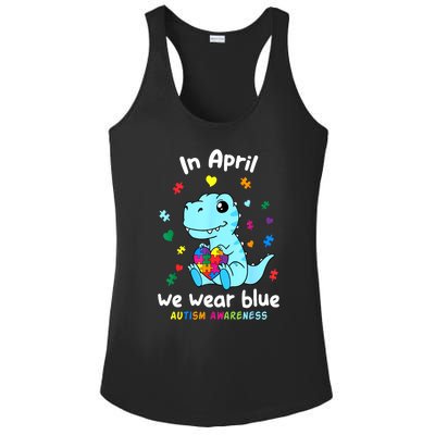 Cute Baby Dino Autism April We Wear Blue Autism Awareness Month Gift Ladies PosiCharge Competitor Racerback Tank