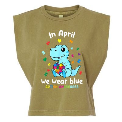 Cute Baby Dino Autism April We Wear Blue Autism Awareness Month Gift Garment-Dyed Women's Muscle Tee