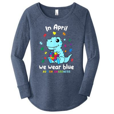 Cute Baby Dino Autism April We Wear Blue Autism Awareness Month Gift Women's Perfect Tri Tunic Long Sleeve Shirt