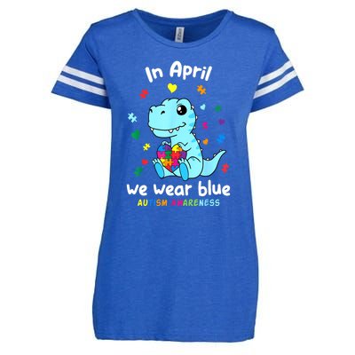 Cute Baby Dino Autism April We Wear Blue Autism Awareness Month Gift Enza Ladies Jersey Football T-Shirt