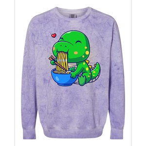 Cute Baby Dino Trex Eating Ramen Noodles Colorblast Crewneck Sweatshirt