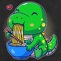 Cute Baby Dino Trex Eating Ramen Noodles 7 Panel Mesh Trucker Snapback Hat