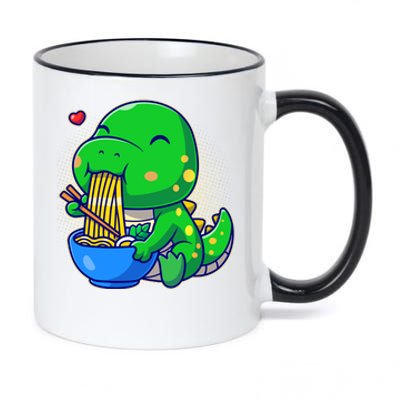 Cute Baby Dino Trex Eating Ramen Noodles 11oz Black Color Changing Mug