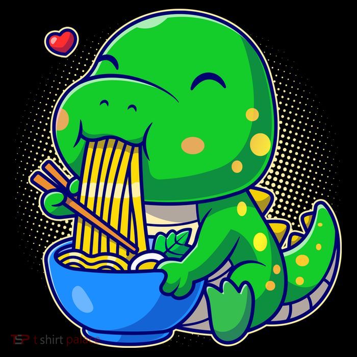 Cute Baby Dino Trex Eating Ramen Noodles Drawstring Bag