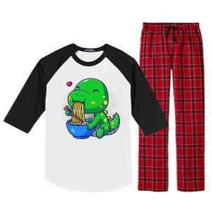 Cute Baby Dino Trex Eating Ramen Noodles Raglan Sleeve Pajama Set