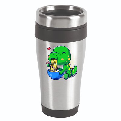 Cute Baby Dino Trex Eating Ramen Noodles 16oz Travel Tumbler