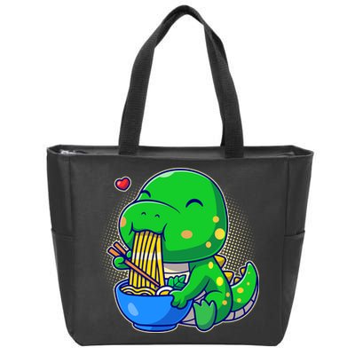 Cute Baby Dino Trex Eating Ramen Noodles Zip Tote Bag