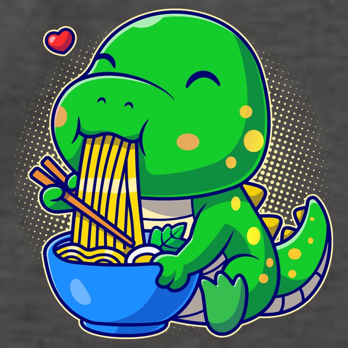 Cute Baby Dino Trex Eating Ramen Noodles Vector Backpack