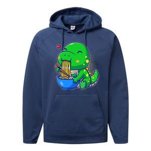 Cute Baby Dino Trex Eating Ramen Noodles Performance Fleece Hoodie