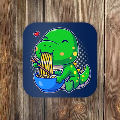 Cute Baby Dino Trex Eating Ramen Noodles Coaster