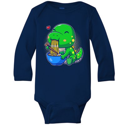 Cute Baby Dino Trex Eating Ramen Noodles Baby Long Sleeve Bodysuit