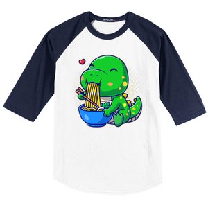 Cute Baby Dino Trex Eating Ramen Noodles Baseball Sleeve Shirt