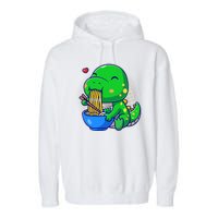 Cute Baby Dino Trex Eating Ramen Noodles Garment-Dyed Fleece Hoodie